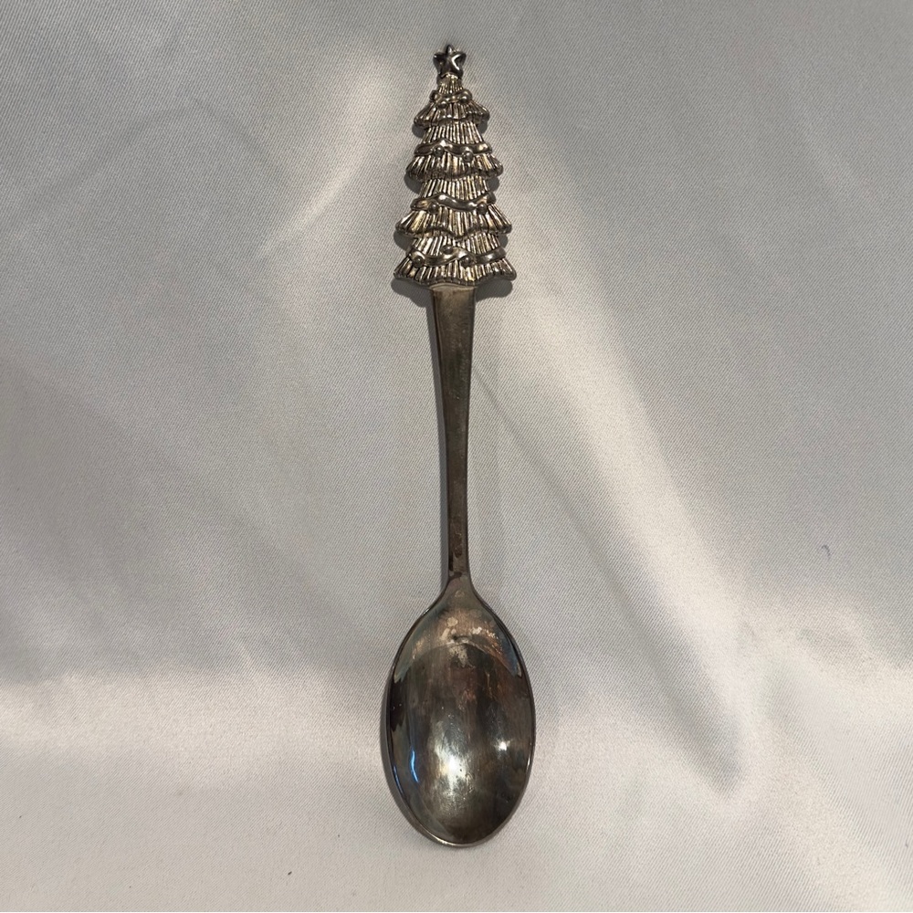 Vintage Silver-plate Serving Spoon Christmas Tree Handle